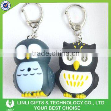 EN71 Passed Health ABS Plastic Owl Keyring,Led Owl Key Ring,Sound Owl Key Chain