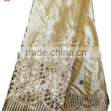 CL2073-4 gold newest style African big embroidered velvet material with sequins or crystal stones softly