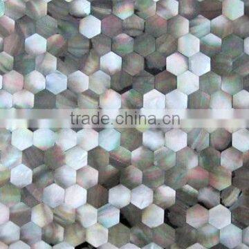 Hexangon black/gray mother of pearl seashell mosaic wall tile wall panel