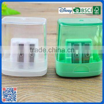 Hot sell school plastic double hole sharpener of hand for kids with customized LOGO