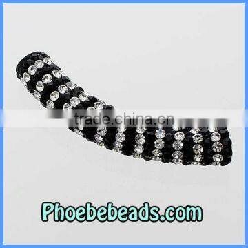 Wholesale Pave CZ Crystal Rhinestone Tube Beads Long Curved Bar White&Black For DIY Shamballa Bracelets CTB-037