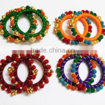 Multicolour velvet ball kada bangles