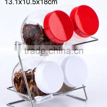 4pcs glass spice jar with metal rack (TW1025)