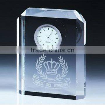 Logo Printed Optical Crystal Clock With High Quality For Home Decoration