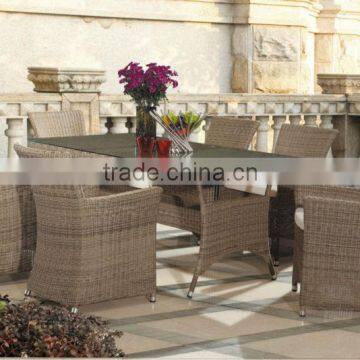 2013 Classic glass Dining room furniture-7pcs viro rehau cane rattan dining table and chair sets FCO-2071