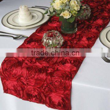 Red luxury embroidered satin table runner