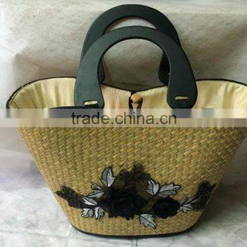 High quality Eco-friendly natural seagrass plant beach bag with flower