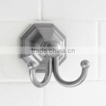 Brass Double Robe Hook in Brushed Nickel