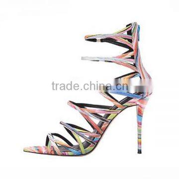 Sexy Women High Heel Pumps Sandals Pretty Rainbow Color Open Toe Strappy Lady Sandals photo-2