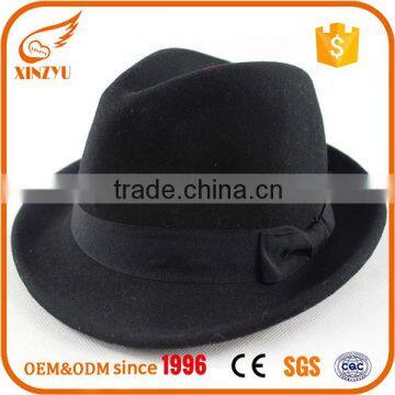 Custom vintage mens fedora felt hats black wool fedora men hat with bow                        
                                                                                Supplier's Choice