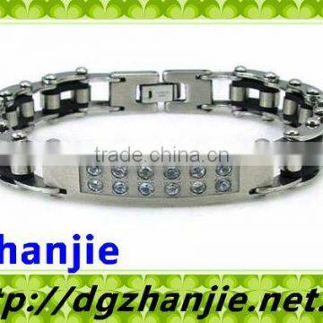 17006 Black Mens Zircon Silicone Stainless steel Bracelet