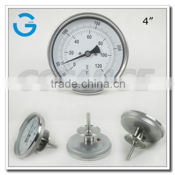 High quality 4 inch stainless steel bottom mount sanitary temperature gauge