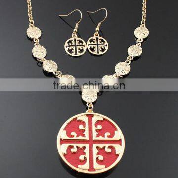 Linked Isis Cross Disc Fashion Necklace Set jewelry