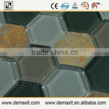Irregular hexagon first class glass mosaic tile for mordern home decoration