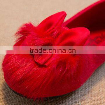 2015 Autumn Children Girl Flat Shoes Rabbit Hair Bow Princess Shoe Leopard Soft Bottom 4-6 Ages Kids Shoes photo-5
