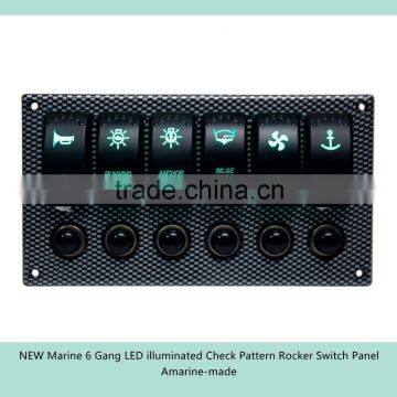 Marine Boat LED illuminated Check Pattern Rocker Switch Panel