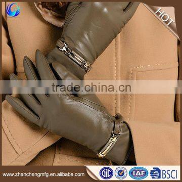 New style ladies fancy cheap sheep leather gloves with metal on the wrist