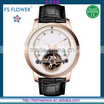 FS FLOWER - Classical Men Watch Rose Gold Case Mechanism Watch Movement Leather Band
