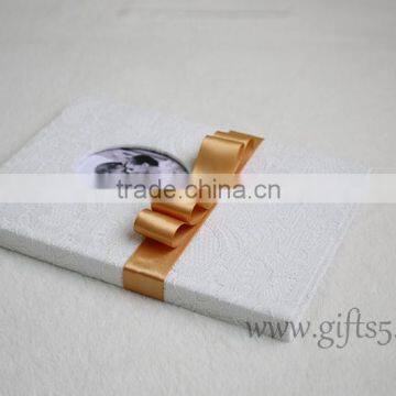 Lace White Fabric Wedding Signature Guest Book photo-3