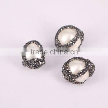 Round Freshwater Pearl Beads With Rhinestone, Mother Of Pearl Stone For Jewelry Making photo-6