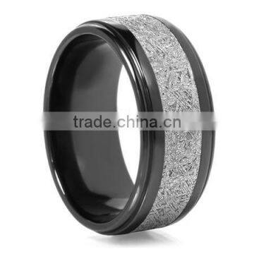Men's Wedding Band in Black Zirconium Black Titanium Ring With Simulated Stones photo-3