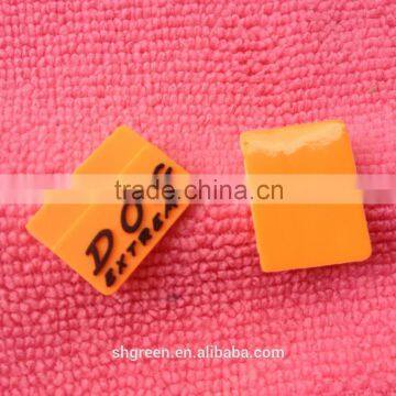 Orange color PVC rubber side label,sewing on rubber flag tag for jacket