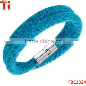 Fashion Nice Blue Stardust Crystal Wrap Mesh Magnetic Clasp Double Bracelet