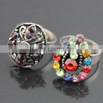 Europe style alloy colourful diamante flower open rings