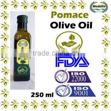 Tunisian Pomace Olive Oil 100% Olive Oil, 250 ml pomace olive oil glass bottle, Natural Olive Pomace Oil.