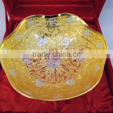 New Year Gift Handmade Gold and Silver Plated Brass Ornamental Bowl photo-2