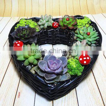 Handmade wicker basket heart-shaped retro pastoral desktop simulation flower planting pot plants meat storage basket