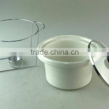 Plain White Ceramic Pots , White Ceramic Soup Tureen With Lid , Ceramic Stew Pot With Iron Stand photo-2