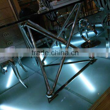 Glass Top Stainless Steel Base Dining Table and Chair AH126 photo-3