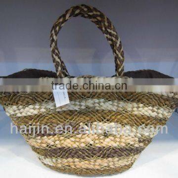 natural seagrass handmade fashion tote bag with cloth lining