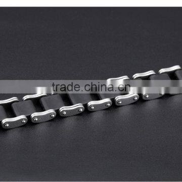 Modern Sleek Silicone Mens Bracelet 316L Stainless Steel Motocycle Biker Bicycle Chain Link Bracelets photo-4