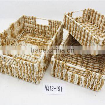 Rectangular Multipurpose Natural Sea grass Woven Basket Chests Set Of 3 with Handles
