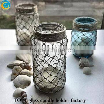 beach candle holders Sea Glass Mason Jar Light