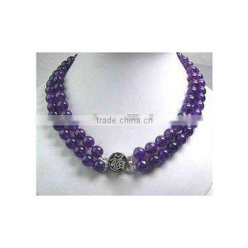 2 rows 8mm amethyst bead necklace