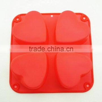 11193 Top Quality Silicone Flexible 4 Cavity Heart Shaped Soap Molds