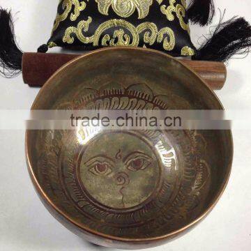 High Quality Handmade in Nepal Meditation Monastery Color Painted Mantra Carved Singing Bowl photo-4