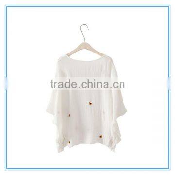 Half Sleeves V Neck Cotton Embroidery Breathable Fashion Lady Shirt photo-2