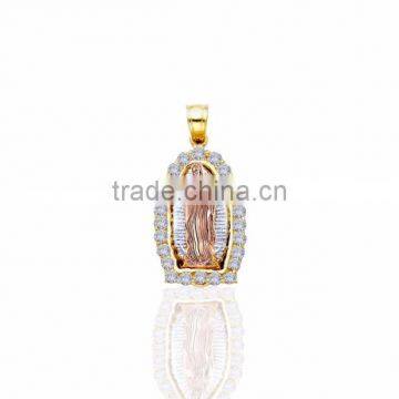 14kt three tone plated mother mary pendant with cz