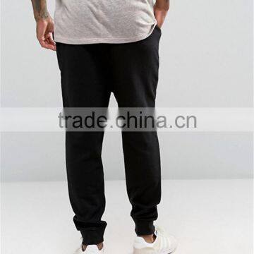 Plain Black 100 Cotton Men Drawstring Drop Crotch Joggers With Side Pockets Sport Pants photo-2