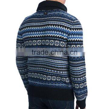 New Wool Polo Neck Long Sleeve Colorful Jacquard Mens Sweater 1/4 Zip Pullover photo-2