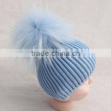 Myfur China Factory Customized Winter Knit Hat for Babies With Real Raccoon Fur Ball Top photo-3
