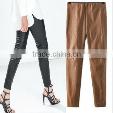 EY0023L Europe and America Pu stitching zipper pencil leggings