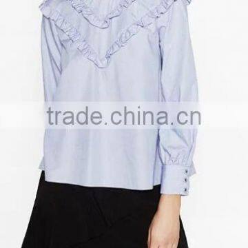 Runwaylover EY2385B Women Long Sleeve Fashion Falbala Pure Color Blouse photo-4