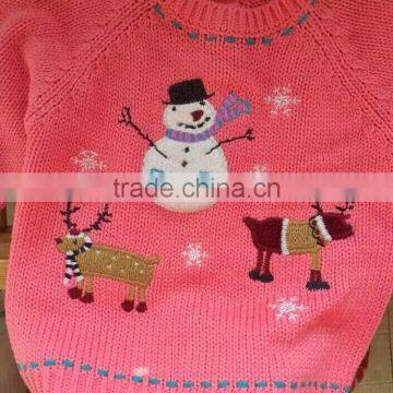Pink Snowman Embroidery Children Baby Sweater Designs For Girl photo-3