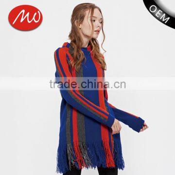 china oem fashion women strip loose pullover long sweaters girl with tassels