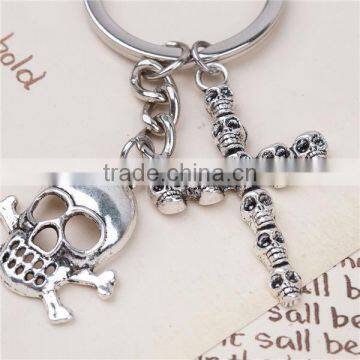 Keychain & Keyring Skeleton Skull Antique Silver Cross Carved 7.8cm photo-2